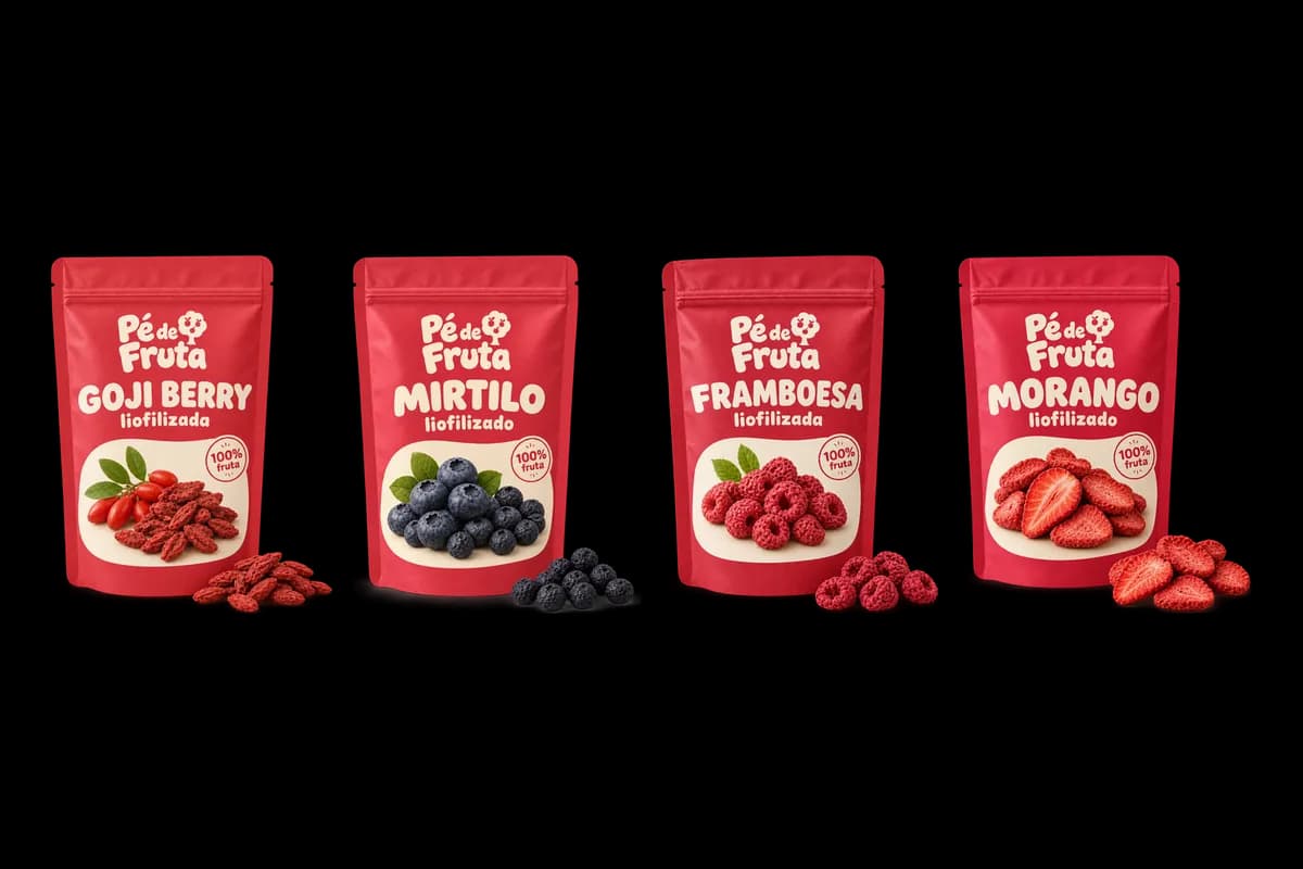 Embalagem Pé de Fruta de Combo Vermelhinhas goji · mirtilo · framboesa · morango