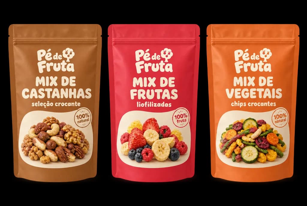 Embalagem Pé de Fruta de Kit Maratona de Série castanhas · frutas · vegetais